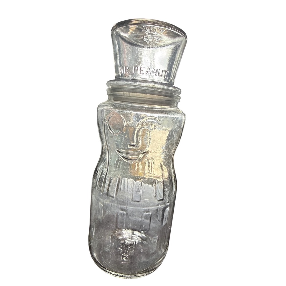 Vintage Mr Peanut Planters 75th Birthday Anniversary Clear Glass Jar 1991